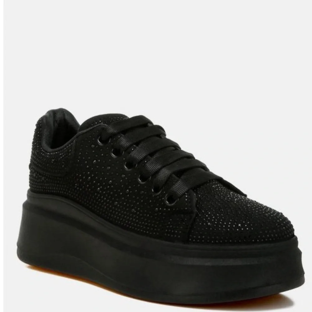 Black Rhinestones Women's Platform Sneakers Shoes London Rag
